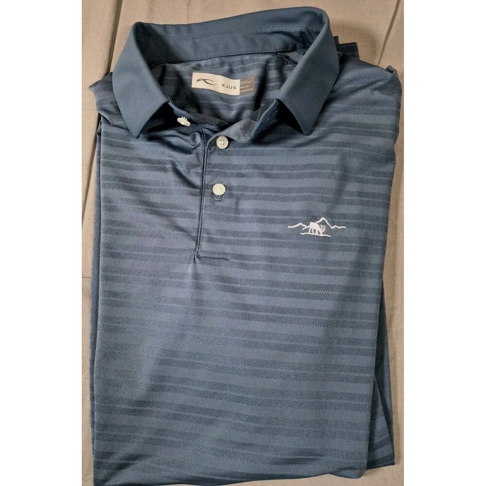 Kjus Louis Polo Shirt Mens Size XL Striped Steel Blue Embroidered Golf Logo